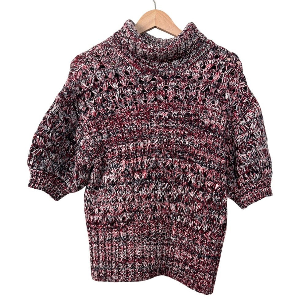 Self-Portrait Melange Multicolor Short Sleeve Knit Sweater Wool Cotton Blend M